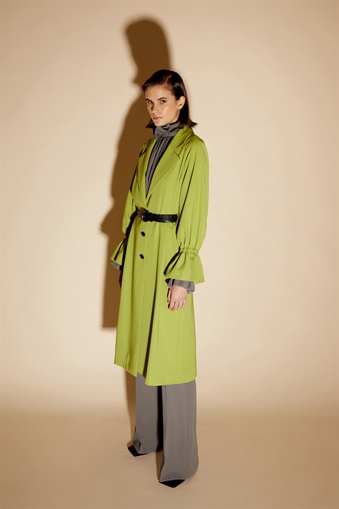 Duster Wıth Rouched Sleeve And Belt Matcha